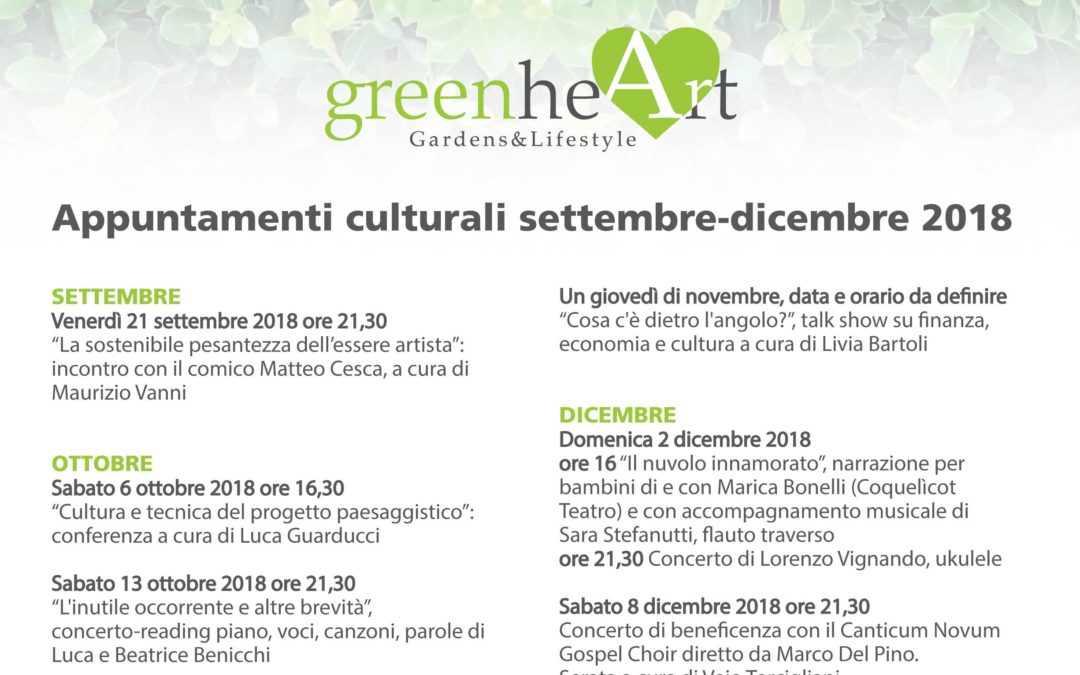 Il calendario degli appuntamenti culturali: settembre-dicembre 2018