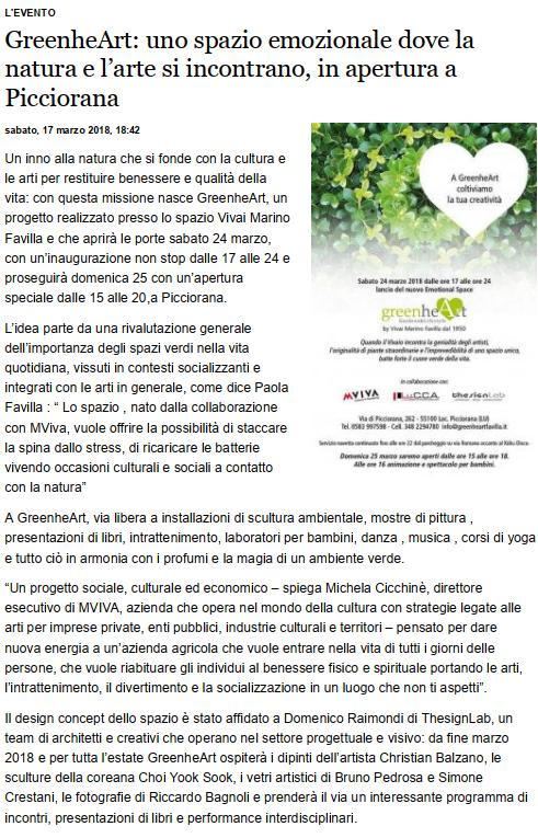 Greenhearth sulla Gazzetta di Lucca a MArzo 2018